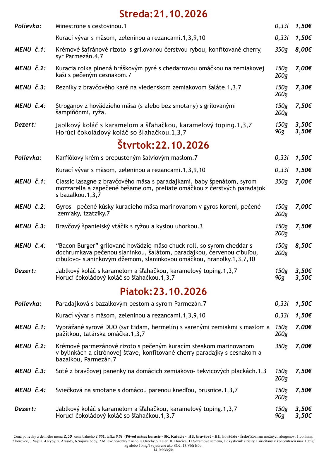 Denné menu reštaurácie Blackdog Restaurant — strana 2 z 2
