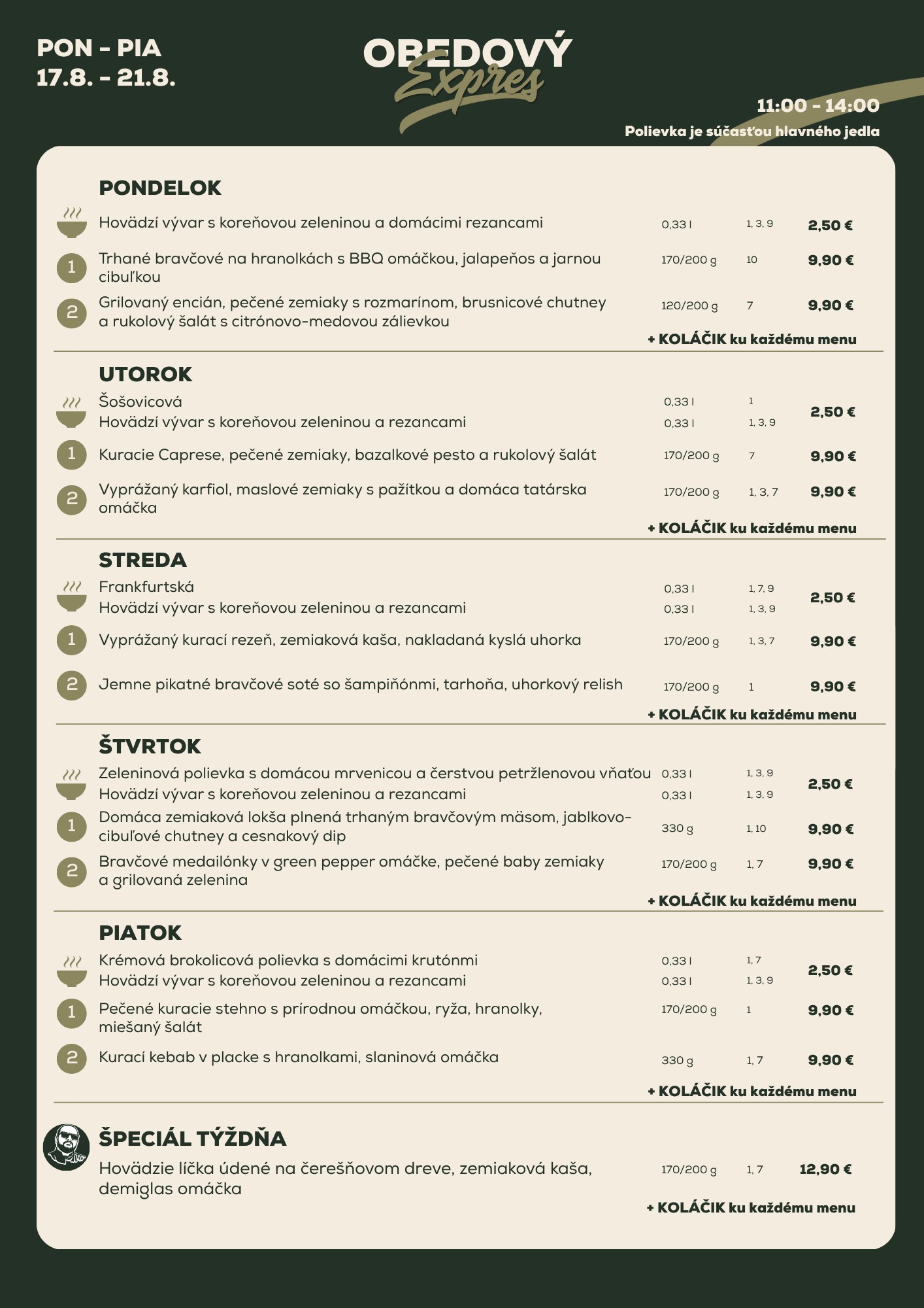 Denné menu reštaurácie Boss House Prešov