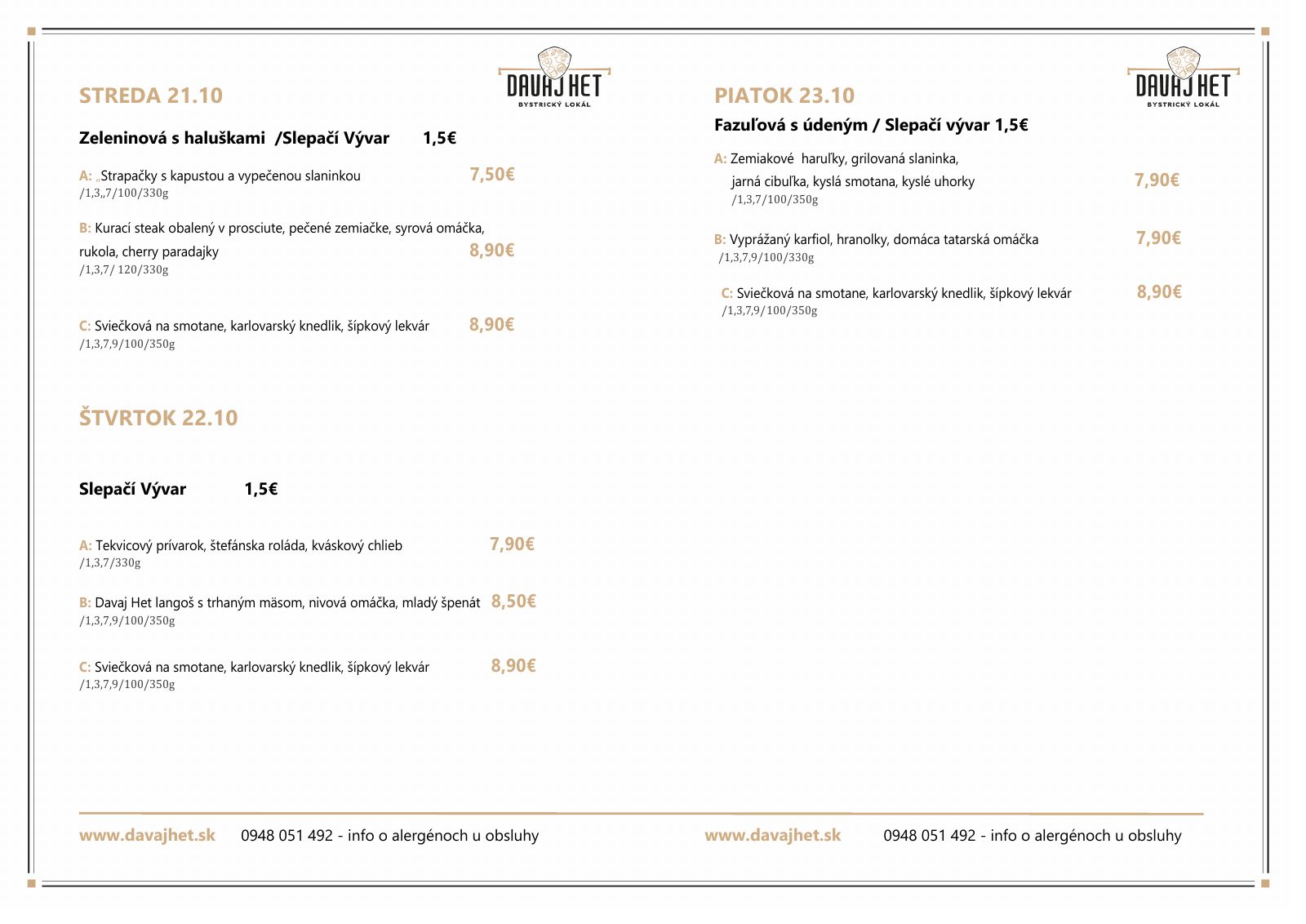 Denné menu reštaurácie Davaj Het – Bystrický lokál — strana 2 z 2