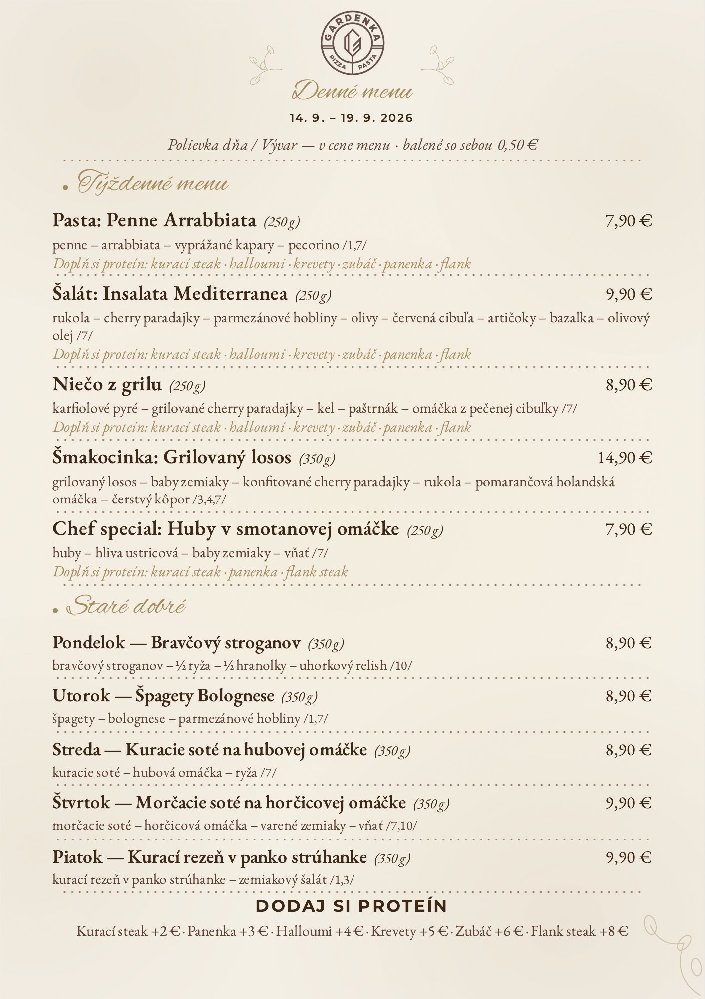 Denné menu reštaurácie Gardenka Prešov