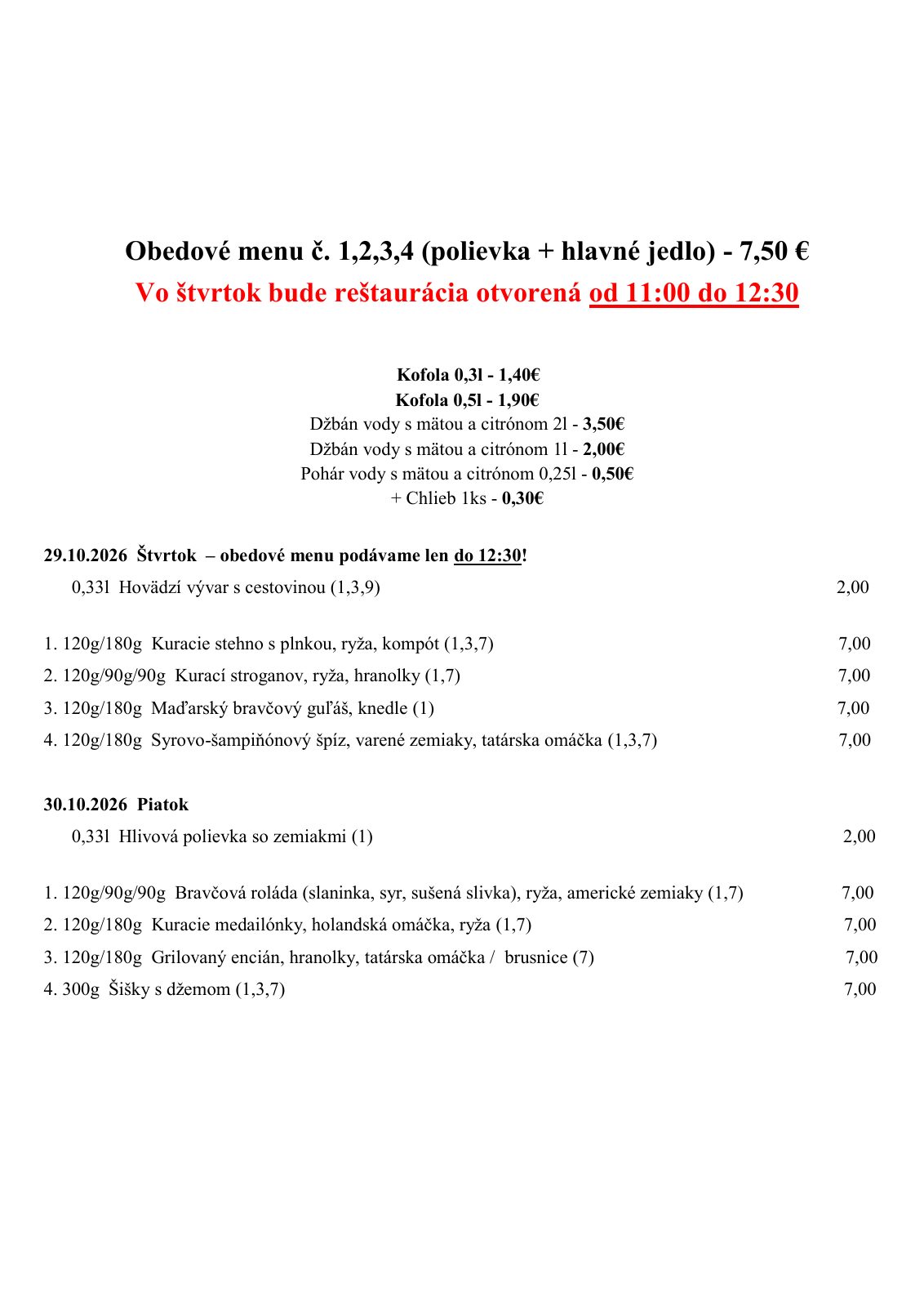 Denné menu reštaurácie Hotel Bélier — strana 2 z 2