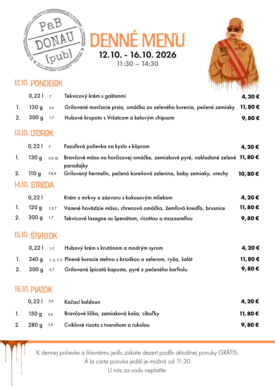 Denné menu reštaurácie PaB Donau