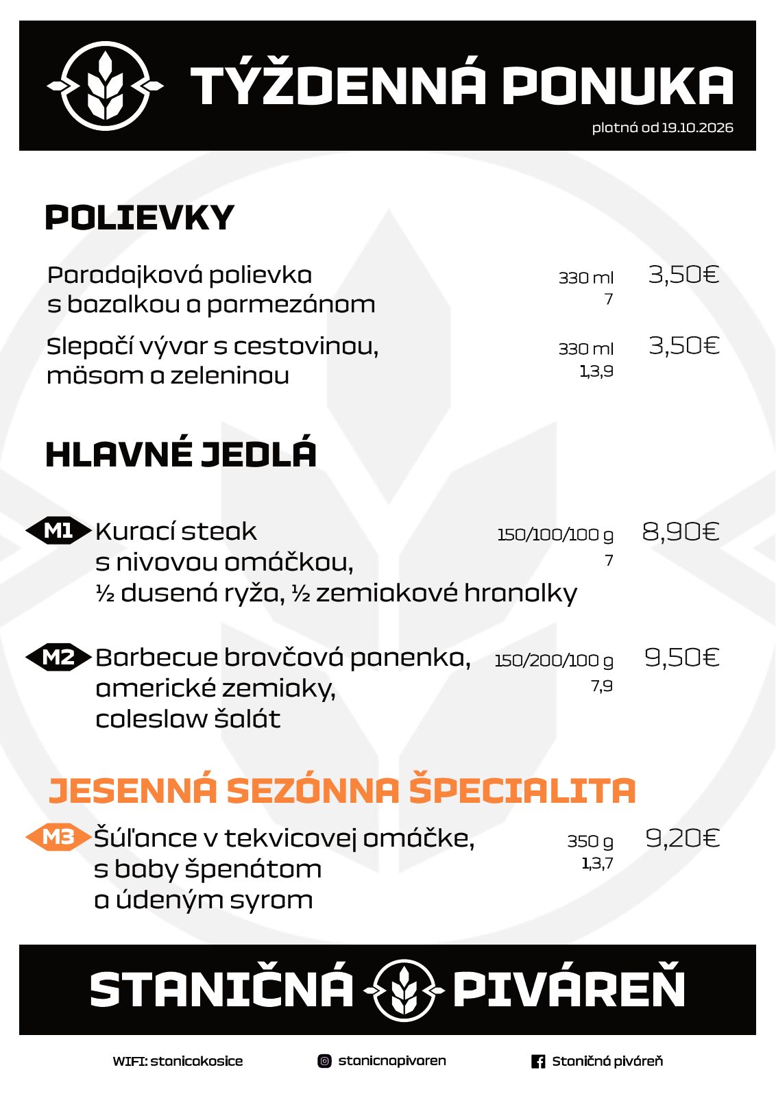 Denné menu reštaurácie Staničná piváreň