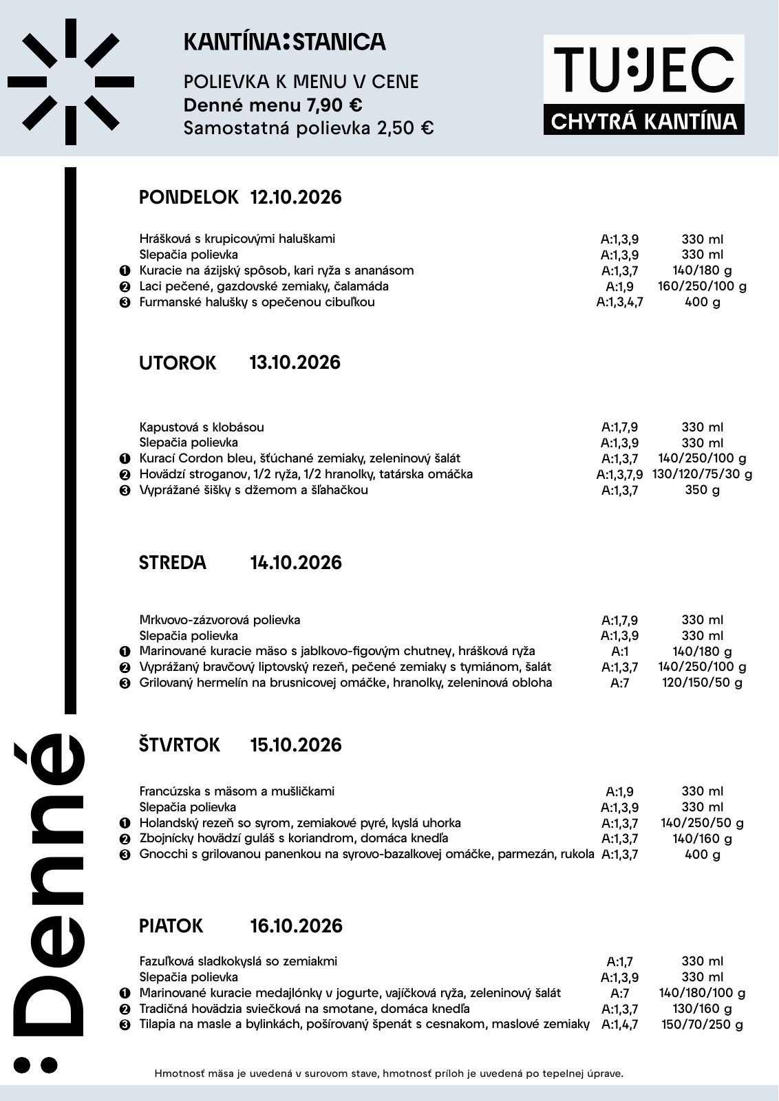 Denné menu reštaurácie TU:JEC Chytrá kantína