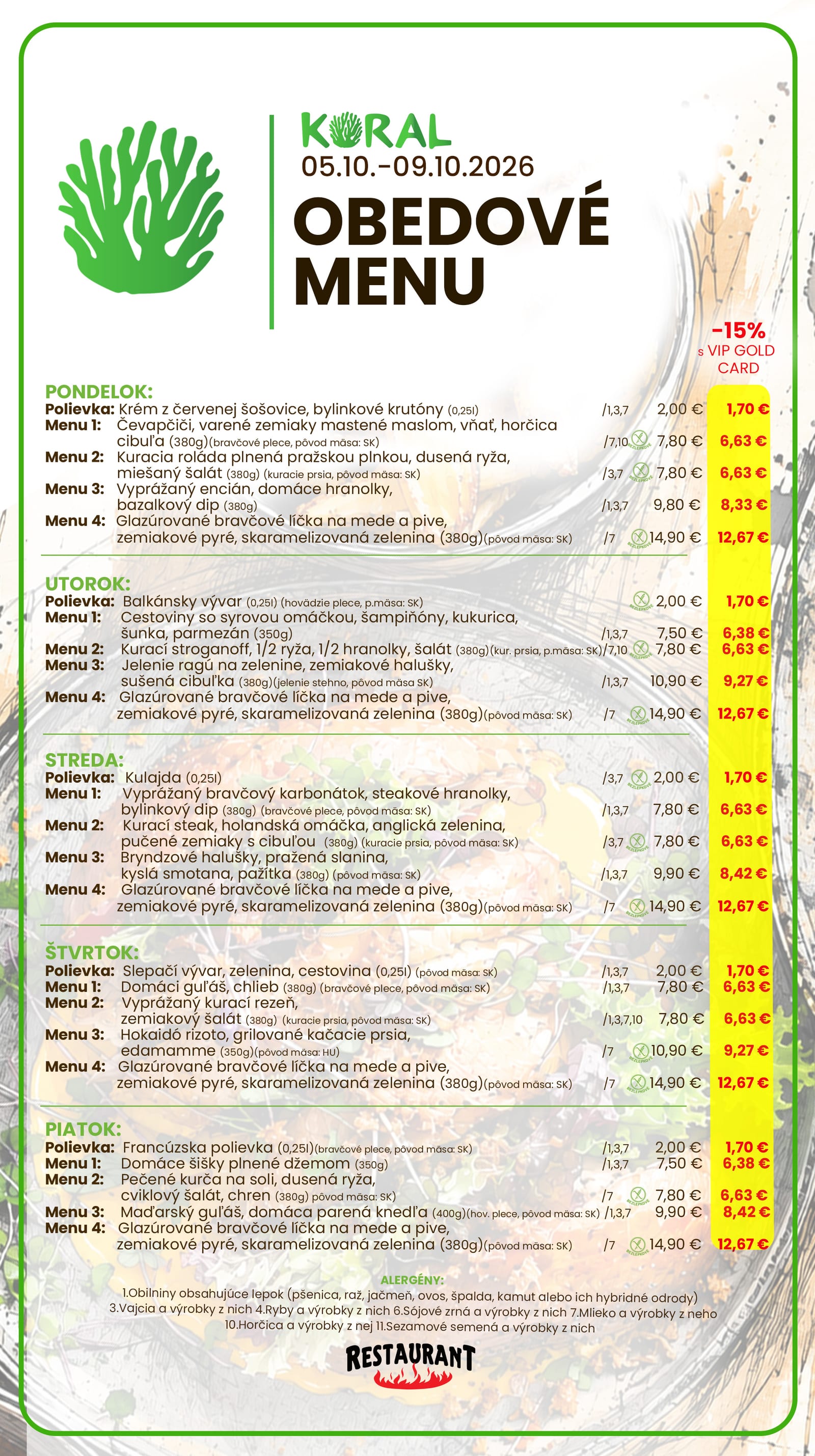 Denné menu reštaurácie ZOC Koral